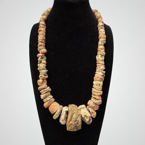 Raw Cut Pink Coral Bead Necklace 22" Rustic Avant Garde Bohemian Natural